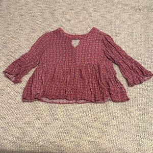 Altar’d State Boho Peplum Blouse – Size Small – Burgundy Print
